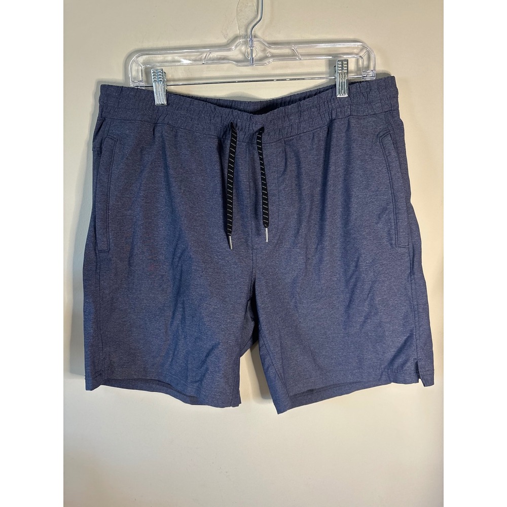 01.ALGO Performance Mens Blue Heathered Athletic Gym Shorts Large Drawstring